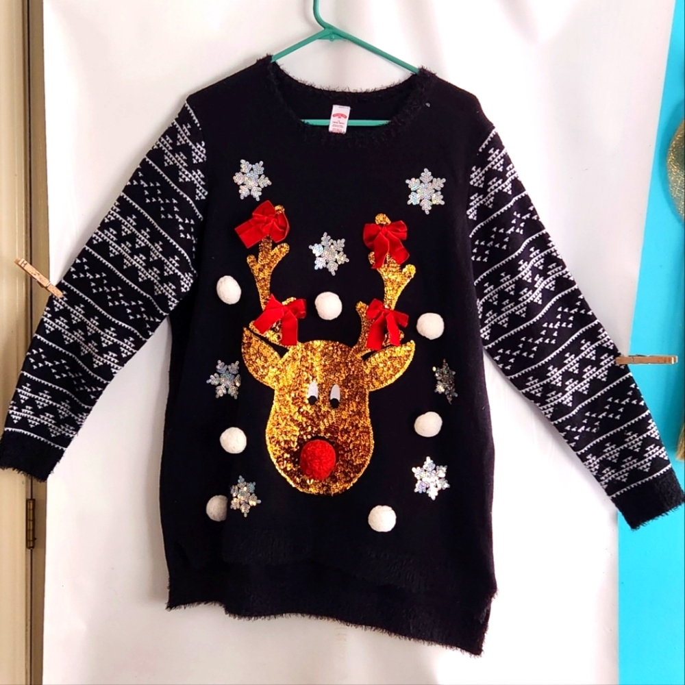 Holiday Time Black Reindeer Sweater